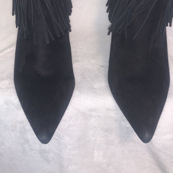 Sam Edelman Kandice Black Suede Pointed Toe Fringed Ankle Booties Boots Size 9. - Picture 3 of 6